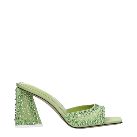 The Attico Green Satin Stiletto Heel Sandals with rhinestones and open toe.