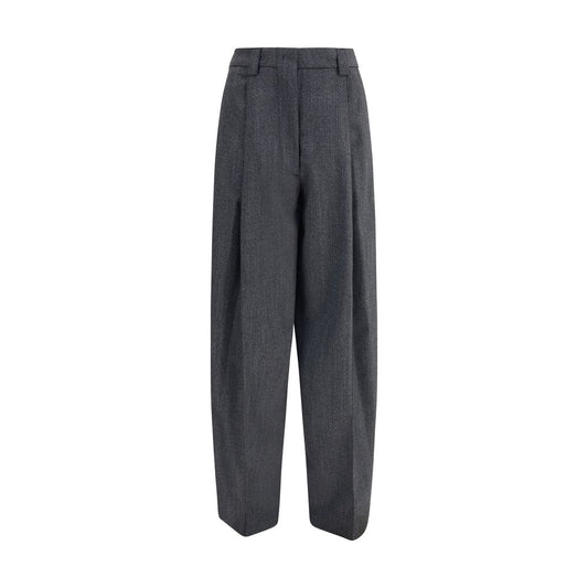 The Latest Gray Polyester Casual Pants with balloon-leg silhouette and high waist, featuring side and back pockets, new AW25 fashion.