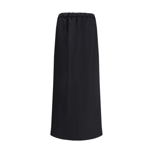 The Row Black Cotton Midi Skirt featuring minimalist design with flared fit and elastic waist, crafted in cotton-silk voile for AW25 collection.