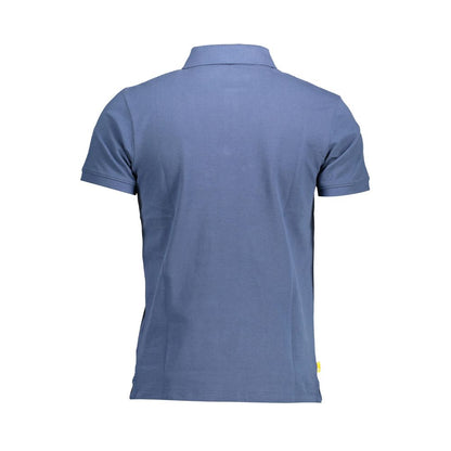 Back view of Timberland Blue Cotton Men Polo Shirt, showcasing the classic design and short sleeves, perfect for smart-casual outfits.