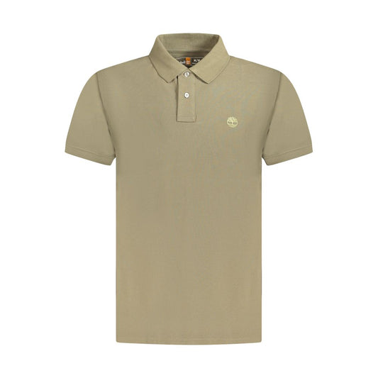 Timberland Brown Cotton Men Polo Shirt with short sleeves, two-button placket, and logo embroidery for casual style.