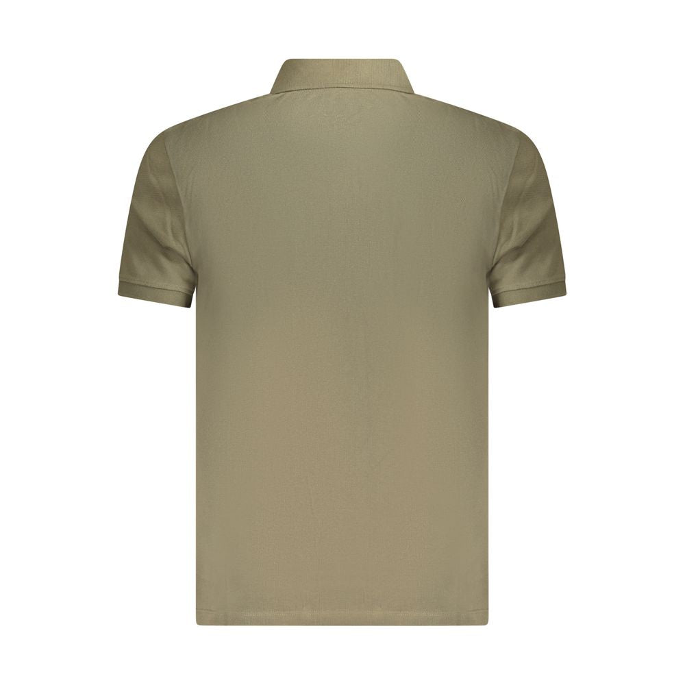 Back view of Timberland Green Cotton Polo Shirt, slim fit with short sleeves, two buttons, and embroidered logo.
