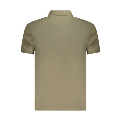 Back view of Timberland Green Cotton Polo Shirt, slim fit with short sleeves, two buttons, and embroidered logo.