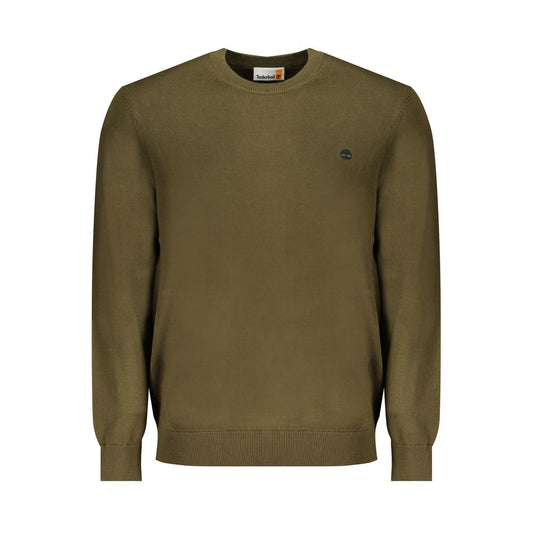 Timberland Green Cotton Sweater with crew neck and logo, made from 100% organic cotton. Long-sleeved t-shirt style.