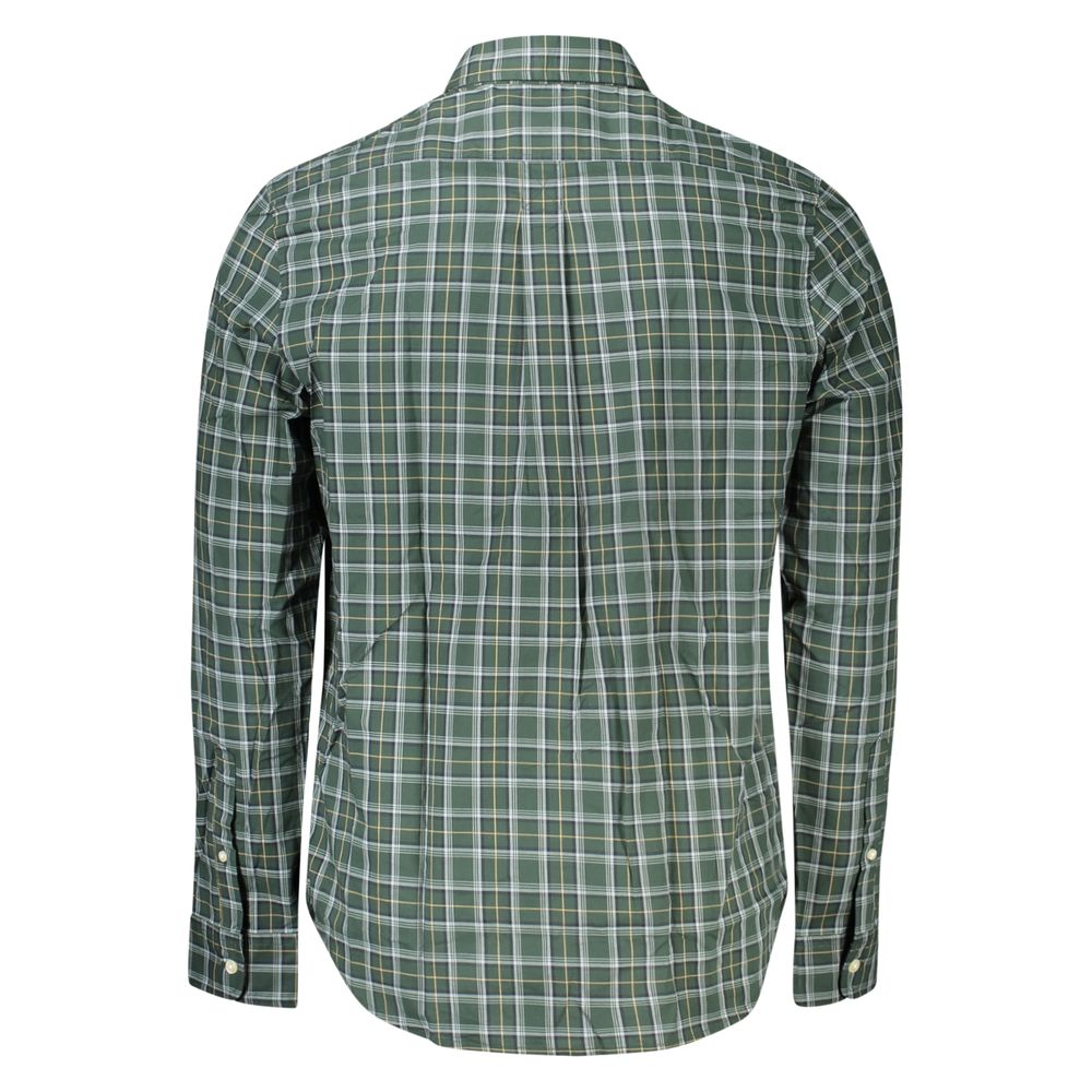 Back view of Timberland Verde Cotton Men Shirt with green plaid pattern and long sleeves