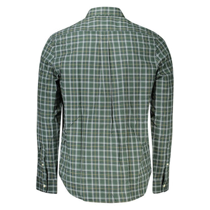 Back view of Timberland Verde Cotton Men Shirt with green plaid pattern and long sleeves