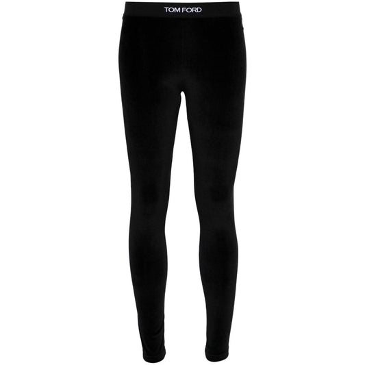 Tom Ford Trousers Black velvet leggings with elasticated logo waistband, stretch design, and true-to-size fit.
