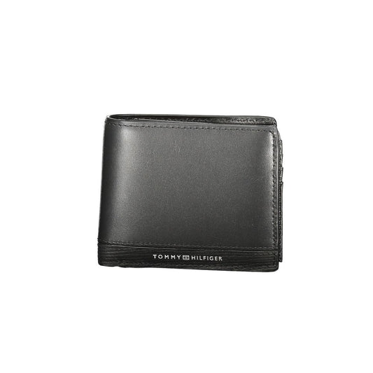 Tommy Hilfiger Black Leather Men Wallet - sleek and elegant design with embossed logo, perfect for the stylish gentleman.