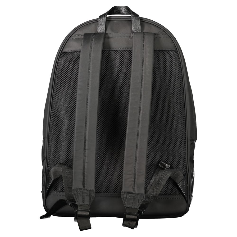 Back view of Tommy Hilfiger Black Polyester Backpack with adjustable shoulder straps and handle