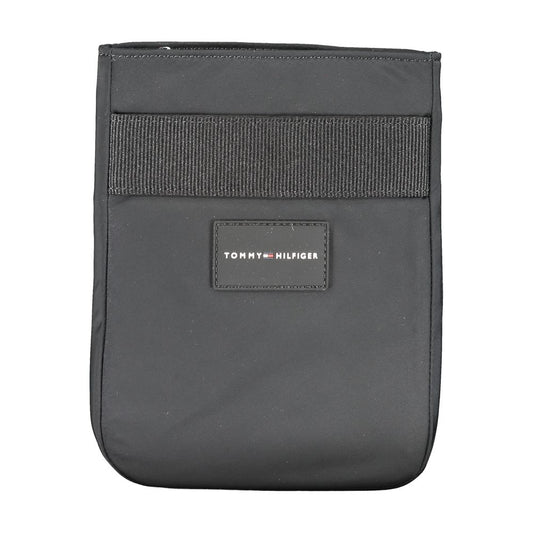 Tommy Hilfiger Black Polyester Shoulder Bag with adjustable strap, external and internal pockets, and logo on the front.