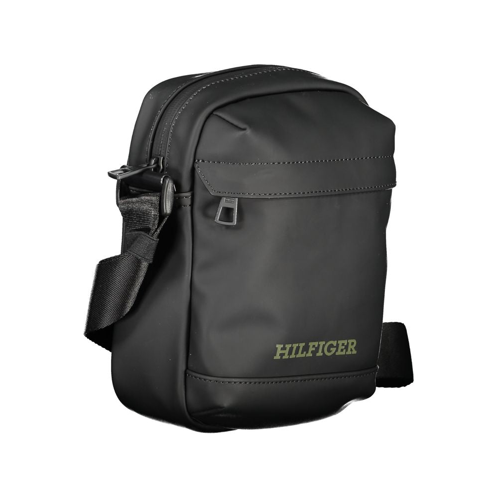 Tommy Hilfiger Black Polyethylene Shoulder Bag with adjustable strap, external and internal pockets, zip closure, printed logo.