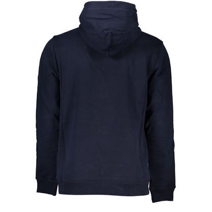 Alt Tag: Back view of Tommy Hilfiger Blue Cotton Men Sweater with Hood displaying hood and long sleeves