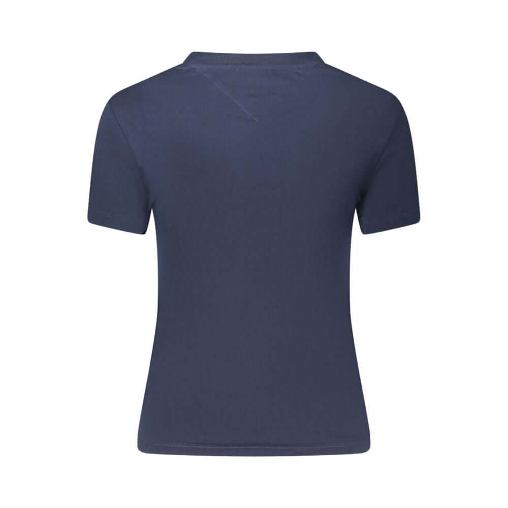 Tommy Hilfiger Blue Cotton Women T-Shirt, back view showcasing short sleeves and crew neck design, crafted from sustainable cotton.