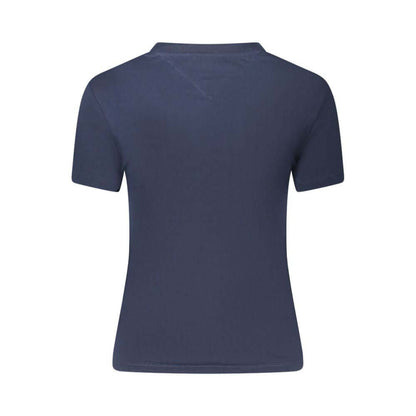 Tommy Hilfiger Blue Cotton Women T-Shirt, back view showcasing short sleeves and crew neck design, crafted from sustainable cotton.