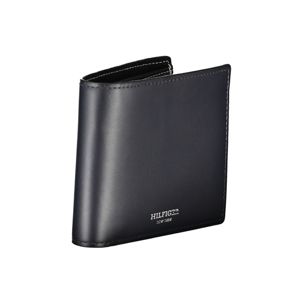 Tommy Hilfiger Blue Leather Wallet with 2 compartments, coin purse, card holder, contrast details, and logo.