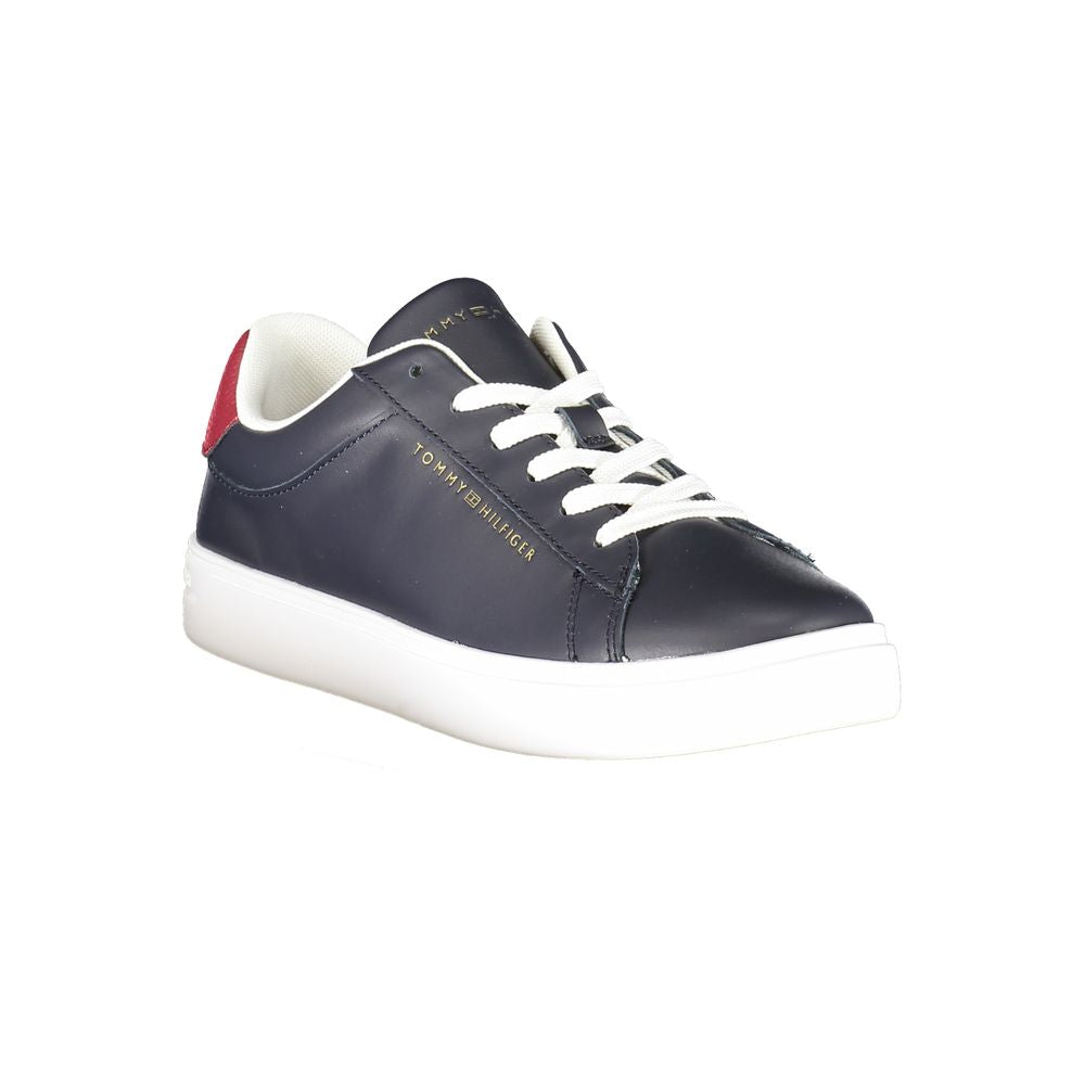 Tommy Hilfiger Blue Leather Women Sneaker with logo and removable footbed, showcasing chic contrast details and stylish design.
