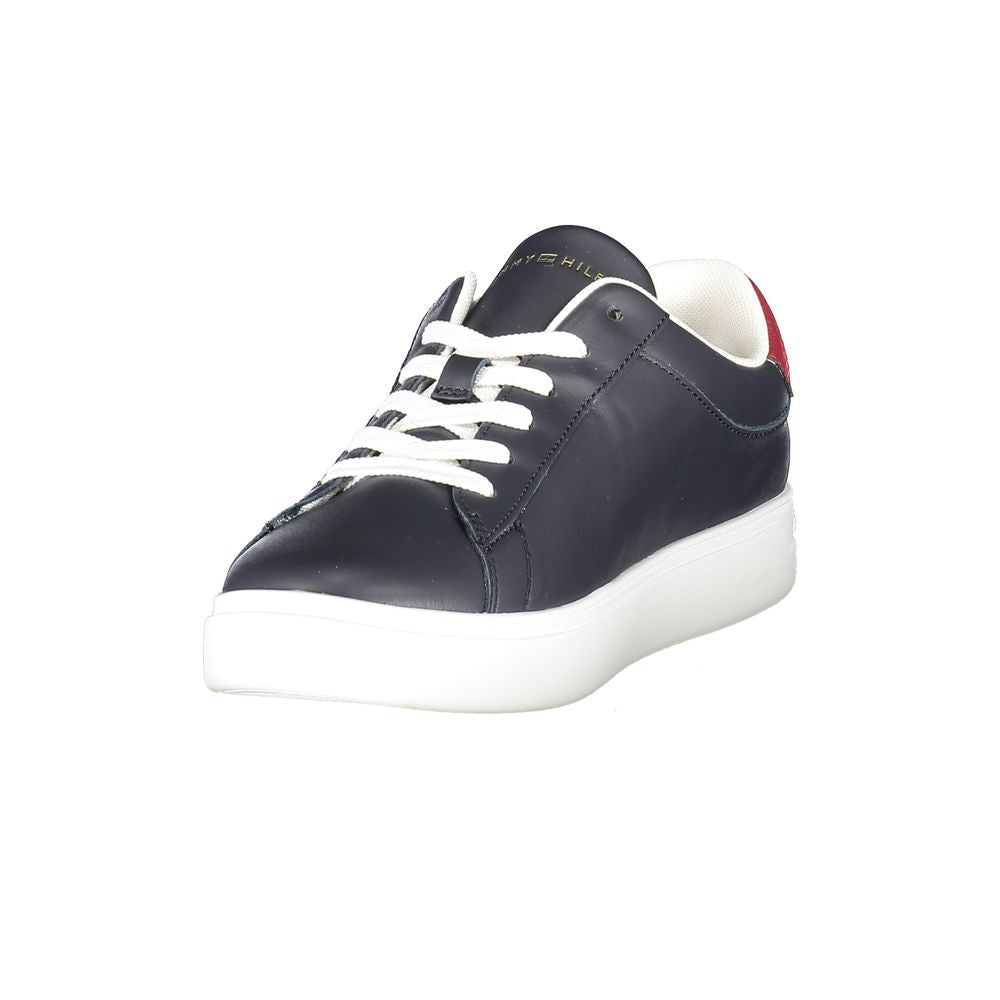 Tommy Hilfiger Blue Leather Women Sneaker with logo and contrasting details, perfect for style and comfort with durable materials.