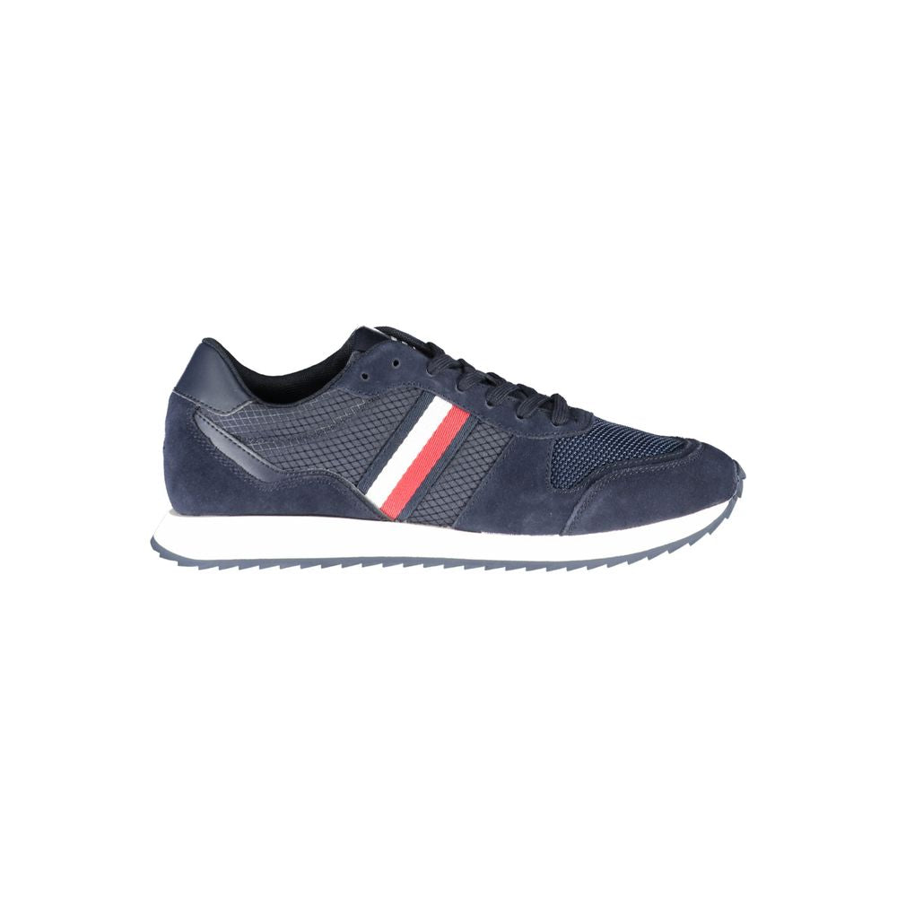 Tommy Hilfiger Blue Polyester Men Sneaker with iconic design and logo, eco-friendly fashion choice, perfect for style and sustainability.