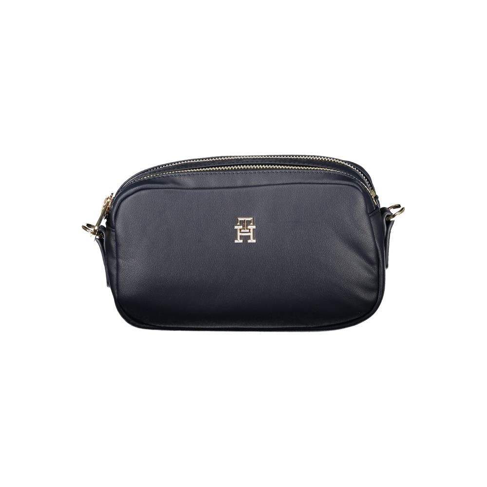 Tommy Hilfiger Blue Polyester Women Handbag with logo detail, featuring dual compartments and removable strap.