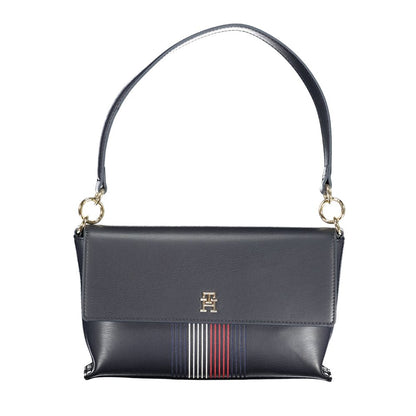 Tommy Hilfiger Blue Polyethylene Handbag with logo, adjustable shoulder strap, internal pocket, and contrasting details.