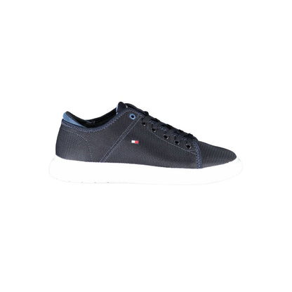 Tommy Hilfiger Blue Recycled Polyester Men Sneaker with white sole and lace-up design.