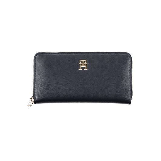 Tommy Hilfiger Elegant Blue Designer Wallet with zip closure and gold logo