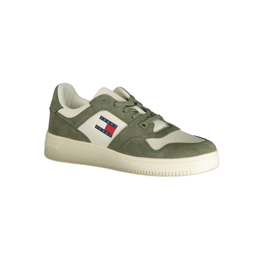 Tommy Hilfiger Green Polyester Sneaker with logo, laces, and contrast details.