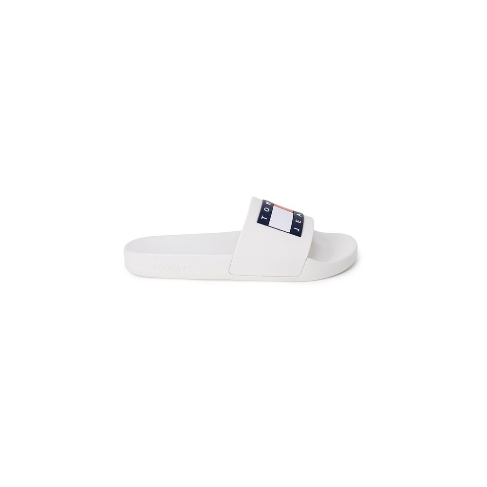 Tommy Hilfiger Jeans White Polyethylene Slippers with logo strap, ideal for summer, beach, and home comfort.