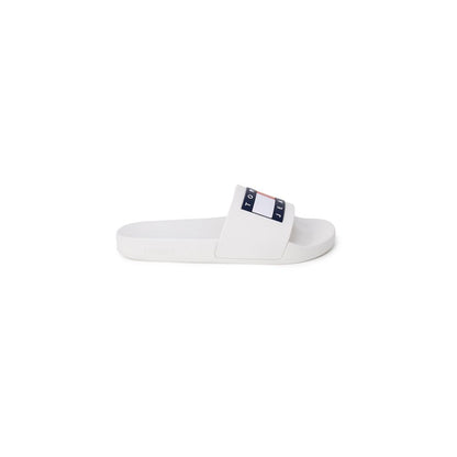 Tommy Hilfiger Jeans White Polyethylene Slippers with logo strap, ideal for summer, beach, and home comfort.