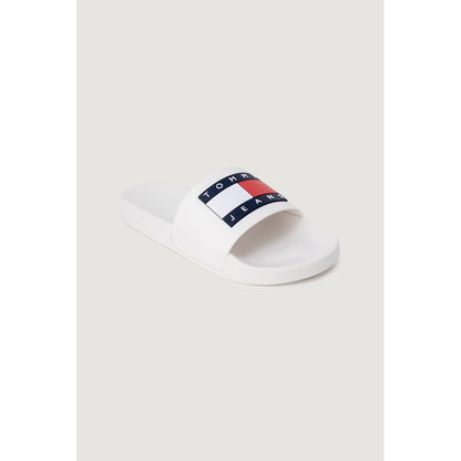 Tommy Hilfiger Jeans White Polyethylene Slippers with logo strap, stylish and durable women's slide sandals.