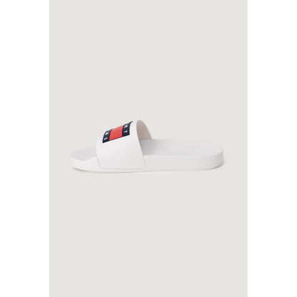 Tommy Hilfiger Jeans White Polyethylene Slippers with logo strap, perfect for beach or home wear.