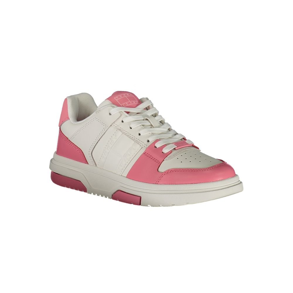 Tommy Hilfiger Pink Leather Women Sneaker, stylish and comfortable with contrasting details and removable footbed for a personalized fit.