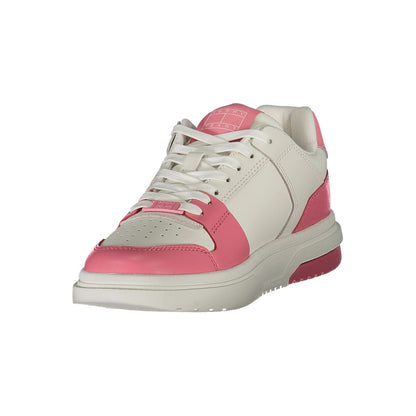 Tommy Hilfiger Pink Leather Women Sneaker with playful print and removable footbed for personalized comfort, showcasing iconic logo.