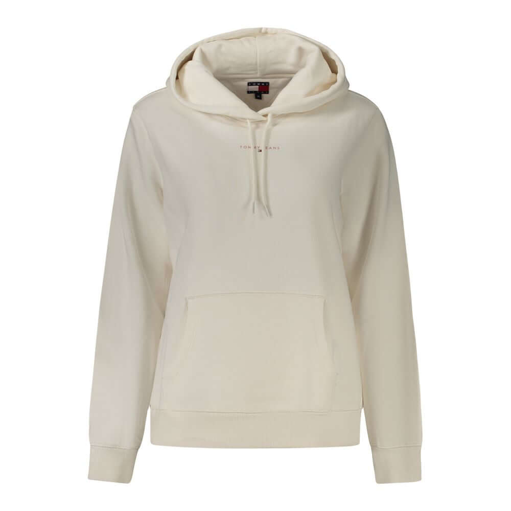 Tommy Hilfiger White Cotton Women Sweater with hood and central pocket, featuring logo and stylish design for chic casual wear.