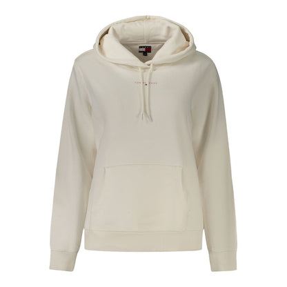 Tommy Hilfiger White Cotton Women Sweater with hood and central pocket, featuring logo and stylish design for chic casual wear.