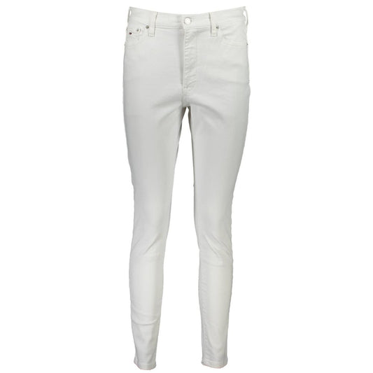 Tommy Hilfiger White Cotton Women's Jean with sleek button and zip closure, perfect for chic and comfortable fashion.