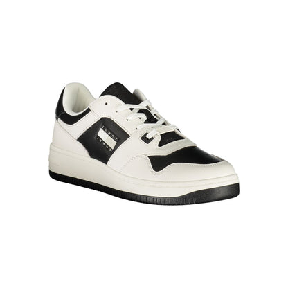 Tommy Hilfiger White Leather Mens Sneaker with black contrast details and logo.