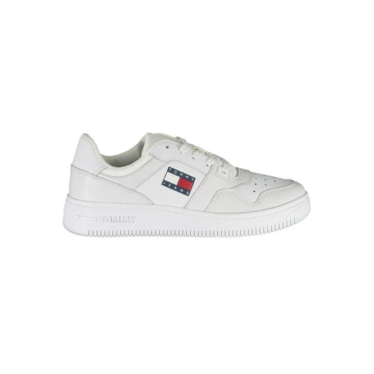 Tommy Hilfiger White Polyester Sneaker with 4 cm wedge and logo detailing, perfect sports footwear with laces.