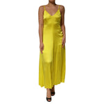 Elegant Tonello Yellow Silk Satin Slip Maxi Spaghetti Strap Maxi Dress with V-neckline and backless design
