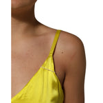 Close-up of Tonello Yellow Silk Satin Slip Maxi Spaghetti Strap Maxi Dress, showcasing its vivid yellow color and delicate spaghetti strap.