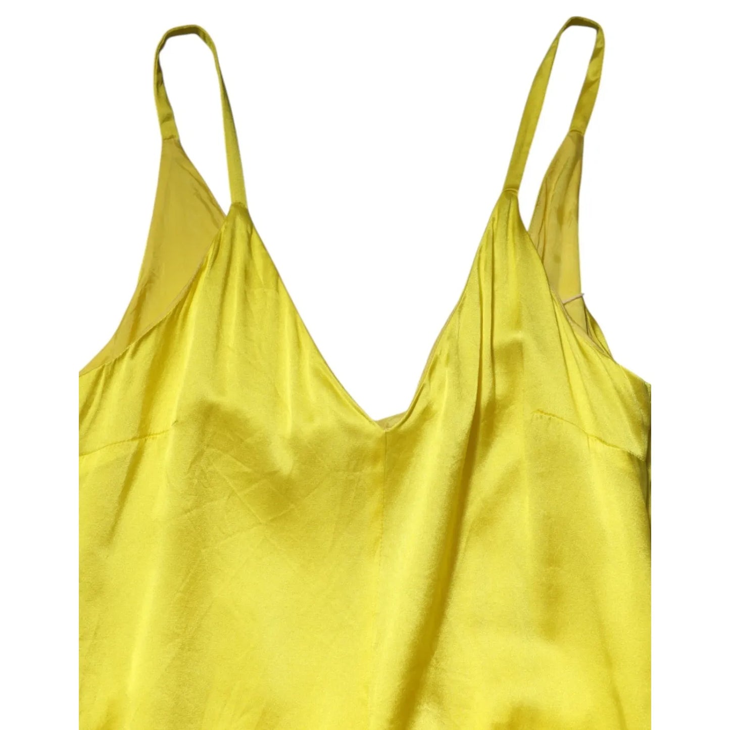 Tonello Yellow Silk Satin Slip Maxi Spaghetti Strap Maxi Dress with V-neckline on a white background
