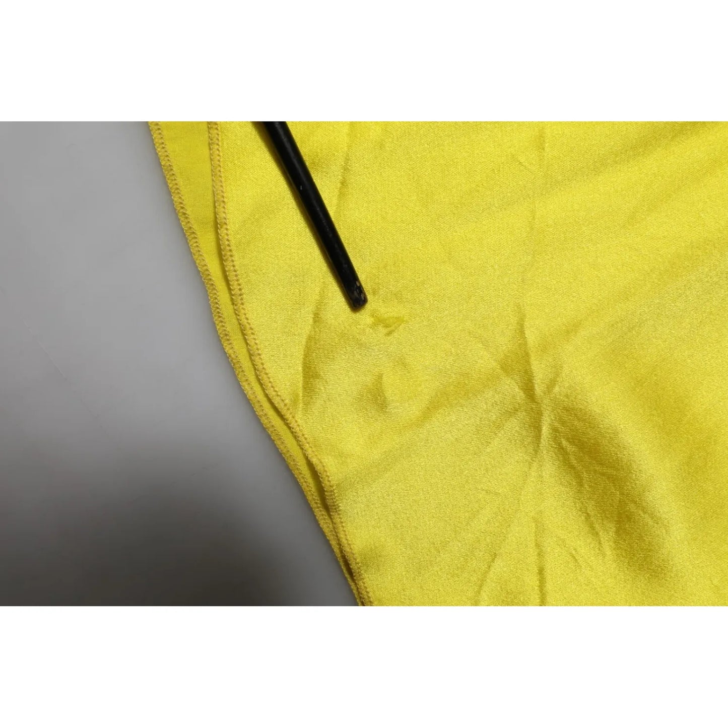 Close-up of Tonello Yellow Silk Satin Slip Maxi Spaghetti Strap Maxi Dress fabric