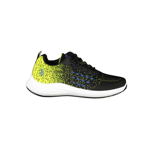 U.S. POLO ASSN. Black Polyester Men Sneaker with vibrant design, featuring contrasting yellow and blue accents for urban athletic style.