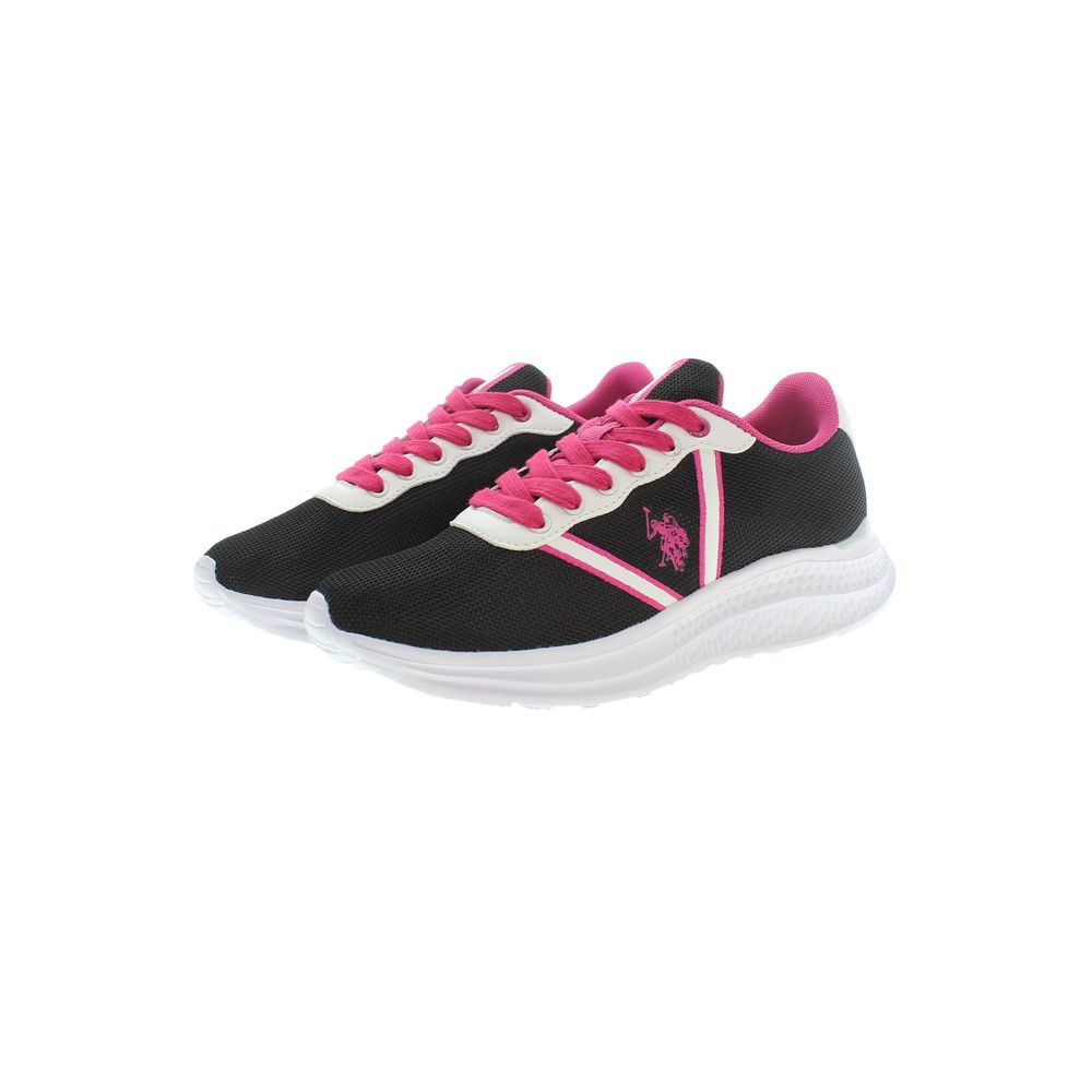 U.S. POLO ASSN. Black Polyester Women Sneaker with pink accents and white sole, featuring iconic logo in a stylish, comfortable design.