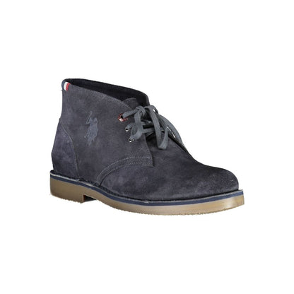 U.S. POLO ASSN. Blue Leather Mens Ankle Boot with logo, showcasing sleek design and durability for modern style and comfort.