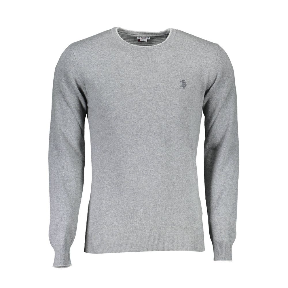 U.S. POLO ASSN. Gray Wool Sweater, slim long sleeve, crew neck, contrast details, logo embroidery on front.
