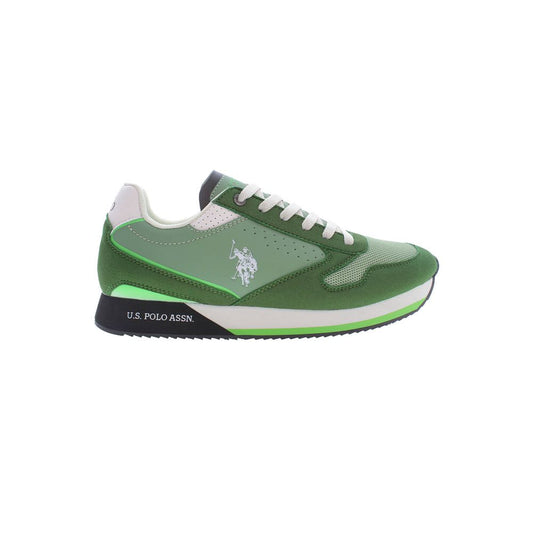 U.S. POLO ASSN. Green Polyester Men Sneaker with iconic logo and contrasting details on white background.