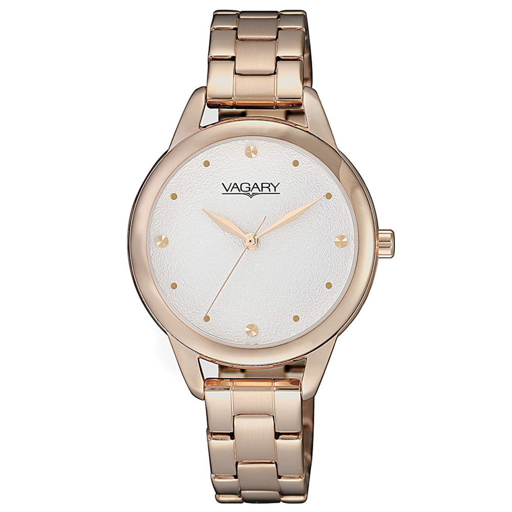 Alt Tag: VAGARY Mod. FLAIR lady's watch in rose gold, featuring 31mm case, quartz movement, mineral dial, and water resistance up to 5 ATM.