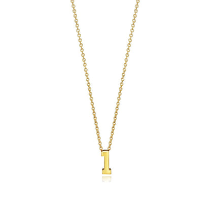 Gold necklace with letter 'I' charm on chain