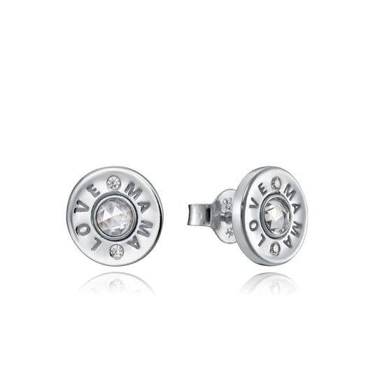 Silver "LOVE MAMA" round earrings with embedded stones, perfect for Mother's Day. VICEROY JEWELS Mod. 85014E000-30.